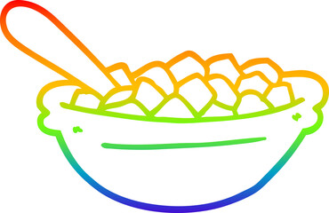 rainbow gradient line drawing cartoon cereal bowl