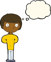 cartoon worried man with thought bubble