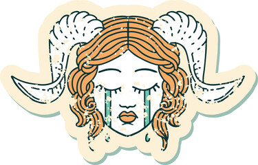 crying tiefling face grunge sticker