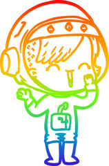 rainbow gradient line drawing cartoon laughing astronaut girl