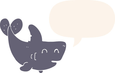cartoon shark and speech bubble in retro style