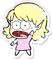 distressed sticker of a cartoon shocked elf girl