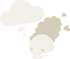 cartoon dusty old skull and thought bubble in retro style