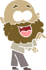 flat color style cartoon crazy happy man with beard