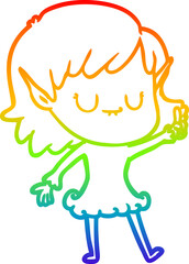 rainbow gradient line drawing happy cartoon elf girl