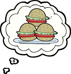 thought bubble cartoon plate of burgers