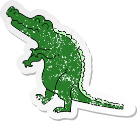 distressed sticker of a quirky hand drawn cartoon crocodile
