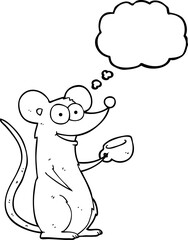thought bubble cartoon mouse with cup of tea