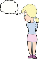 cartoon pretty girl with thought bubble