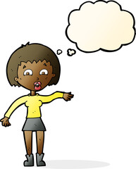 cartoon surprised woman with thought bubble