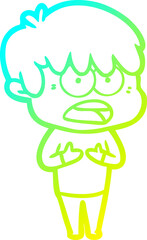cold gradient line drawing worried cartoon boy