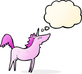 cartoon unicorn with thought bubble