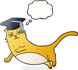 thought bubble cartoon cat with graduate cap