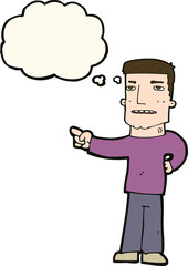 cartoon man pointing with thought bubble