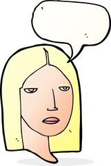cartoon serious woman with speech bubble