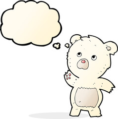 cartoon curious polar bear with thought bubble
