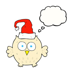 thought bubble cartoon owl wearing christmas hat