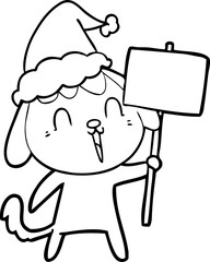 cute line drawing of a dog wearing santa hat