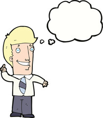 cartoon office man with idea with thought bubble
