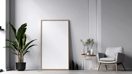 mockup poster frame in minimalist modern interior; generative AI