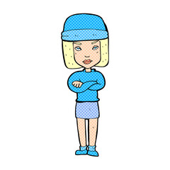 cartoon woman wearing winter hat