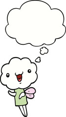 cute cartoon cloud head creature and thought bubble