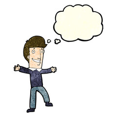 cartoon happy man with thought bubble