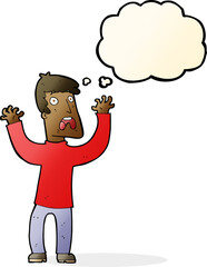 cartoon frightened man with thought bubble