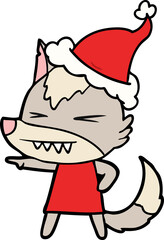 angry wolf line drawing of a wearing santa hat