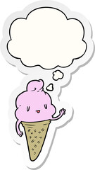 cute cartoon ice cream and thought bubble as a printed sticker
