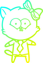 cold gradient line drawing cartoon cat