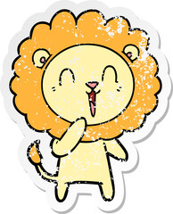 Fototapeta premium distressed sticker of a laughing lion cartoon
