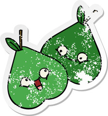 distressed sticker of a cute cartoon pears