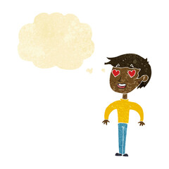 cartoon man in love with thought bubble
