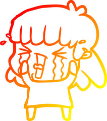 warm gradient line drawing cartoon woman in tears