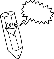 happy speech bubble cartoon pencil