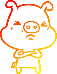 warm gradient line drawing cartoon grumpy pig