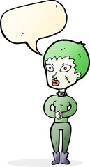 cartoon zombie girl with speech bubble