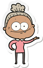 sticker of a cartoon happy old woman