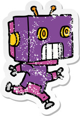 distressed sticker of a cartoon robot