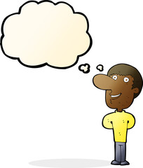 cartoon happy man with thought bubble