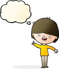 cartoon happy boy with thought bubble