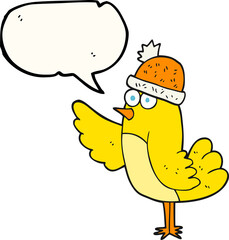 speech bubble cartoon bird wearing hat