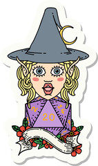 elf mage character with natural twenty dice roll sticker