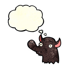 cartoon happy wolf with thought bubble