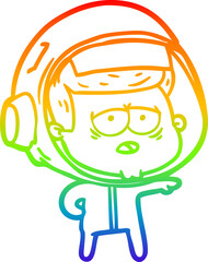 rainbow gradient line drawing cartoon tired astronaut