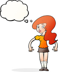 cartoon pretty woman with thought bubble