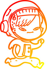 warm gradient line drawing cartoon astronaut woman