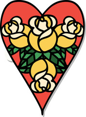 tattoo style sticker of a heart and flowers