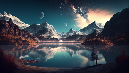 Beautiful Natural Landscape Digital Illustration Pattern Background for Design Travel Tourism Advertising Flyer, T Shirt Print, Bright Romantic vacation Poster etc